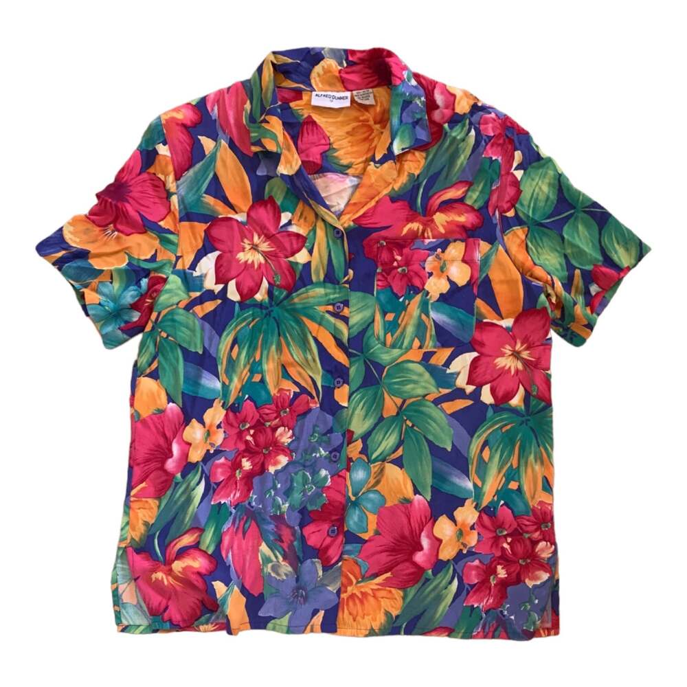 vintage alfred dunner womans large 12 tropical button down shirt farm hawaii bea